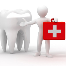 Render of tooth and person with emergency kit