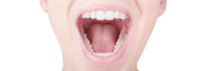 woman showing the different parts of the mouth