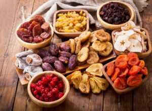 An assortment of dried fruits.