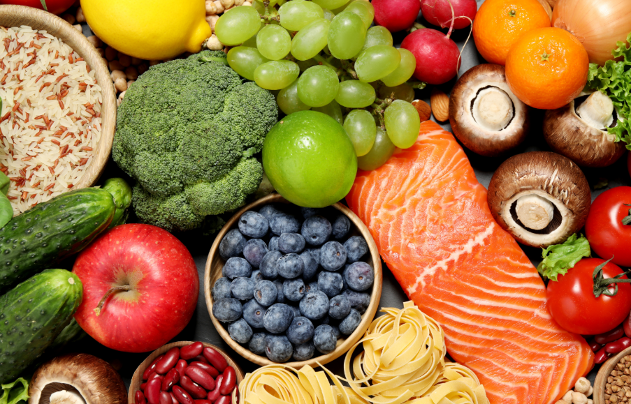 Spread of colorful, healthy food